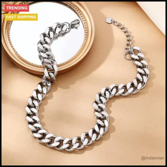 14K Gold Plated Chunky Cuban Link Chain Necklace Adjustable - Picture 3 of 7